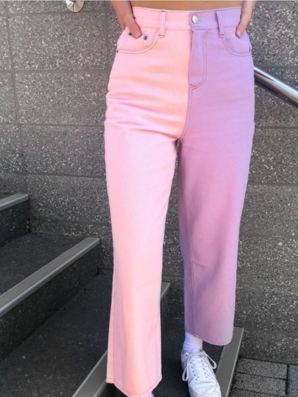 Shekou Pastel Two Tone Jeans Wide Straight High Rise Pink Purple Waist 27x28